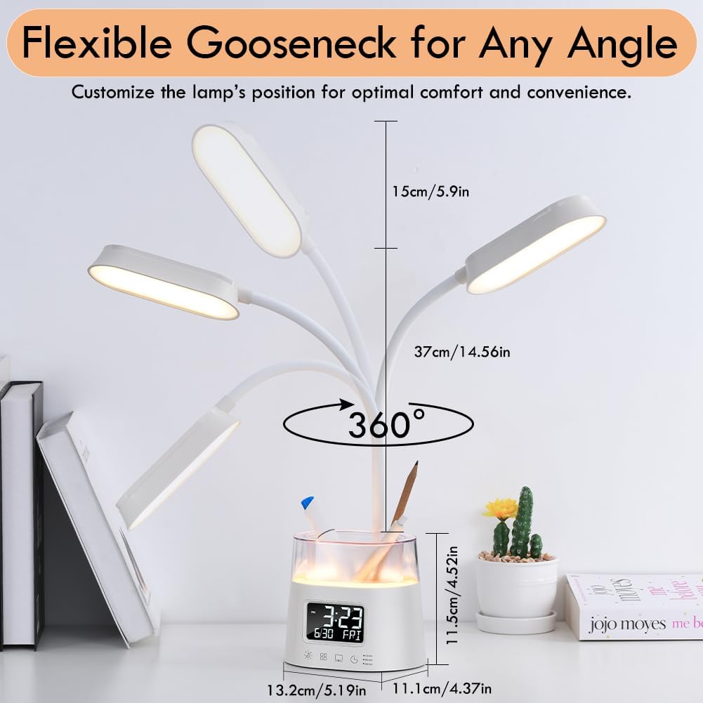LED Desk Lamps for Home Office with Pen Holder Clock USB Charging