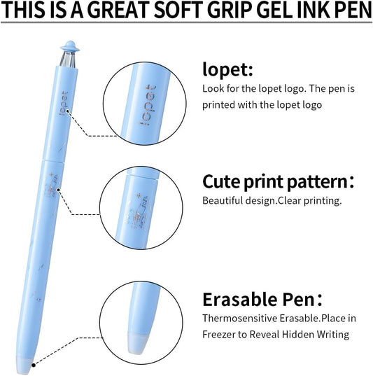 LOPET 4Pcs Galaxy Erasable Twist Gel Pens 0.5MM Black/Blue Ink