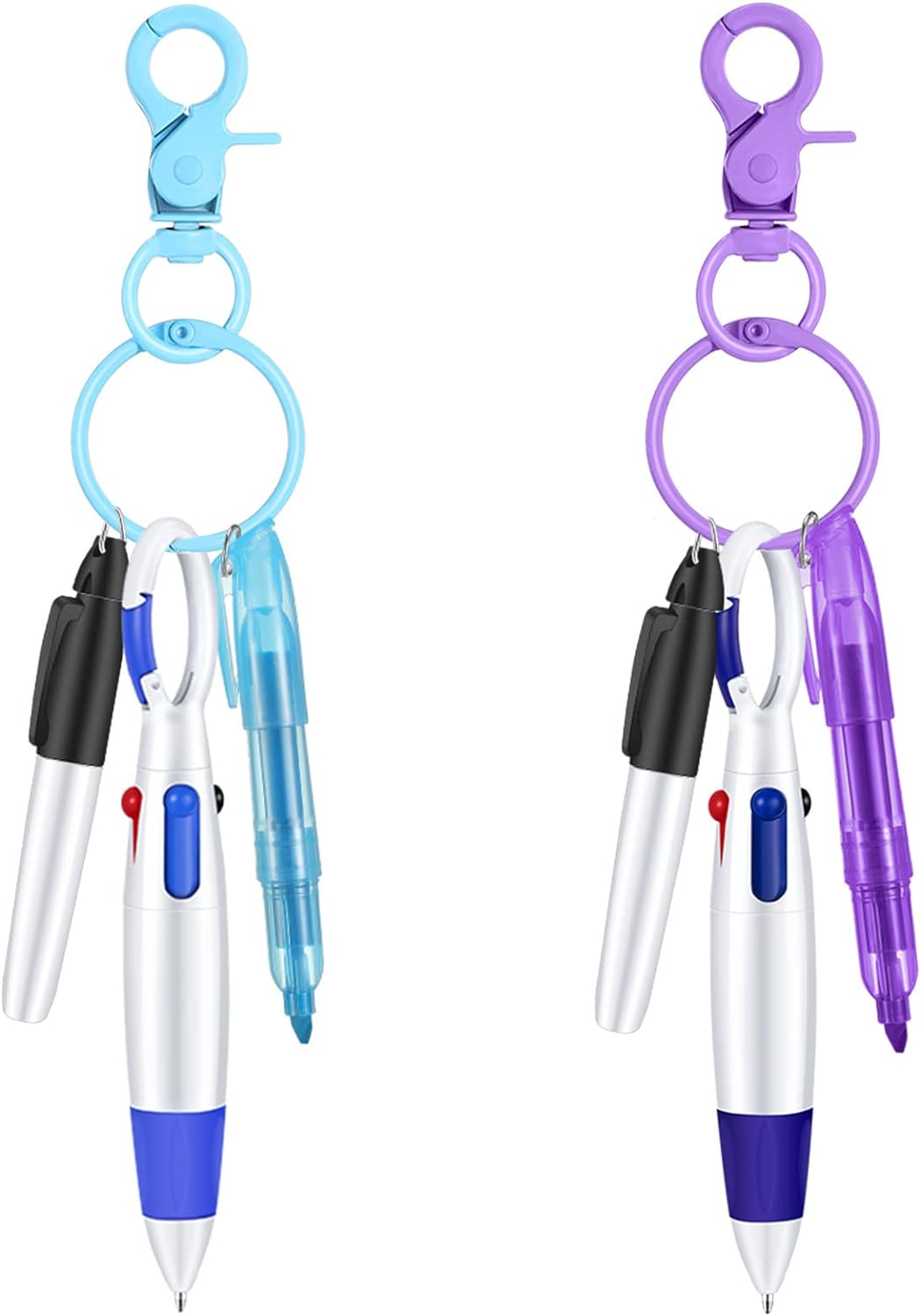 Nurse Ballpoint Highlighter Marker Pen Set with Keychain Clip Blue, Purple