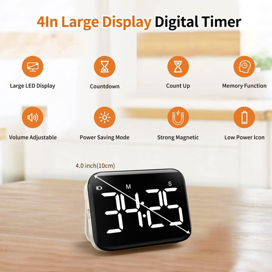 Magnetic Kitchen Digital Timer for Cooking Classroom Large LCD Display