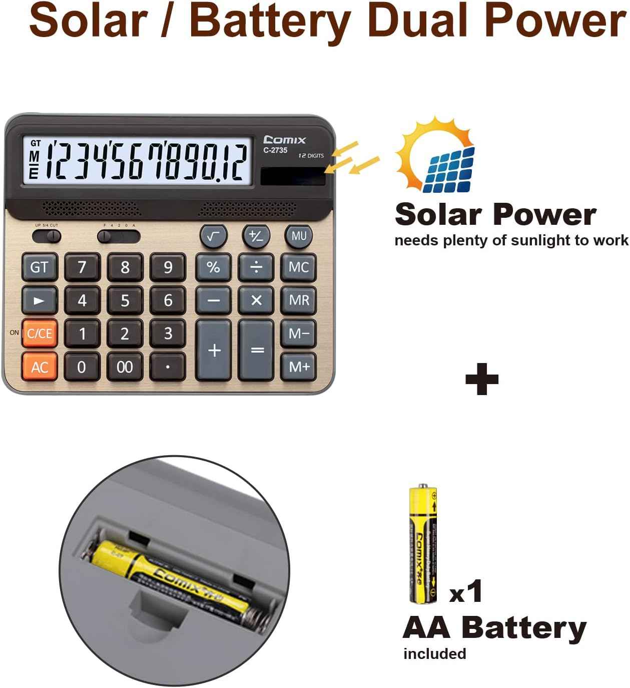 Comix C-2735 Desktop Calculator,Large Computer Keys,12 Digits Display - TTpen