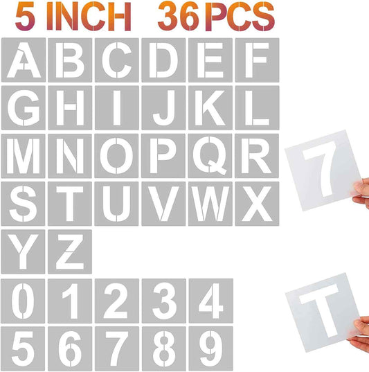 5 Inch 36PCS Reusable Plastic Letter Stencils and Numbers - TTpen