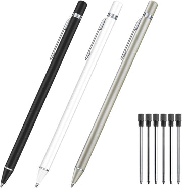 3 Pack Metal Ballpoint Pens with 6 Replaceable Refills (Black,White,Champagne) - TTpen