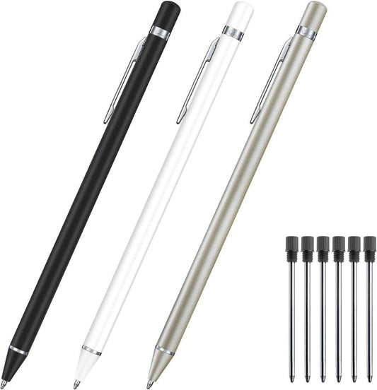 3 Pack Metal Ballpoint Pens with 6 Replaceable Refills (Black,White,Champagne) - TTpen