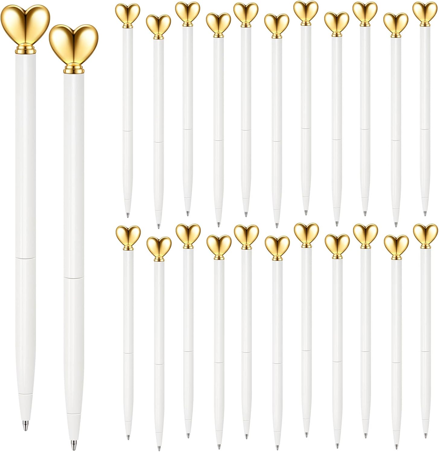 24Pcs Heart Shaped Retractable Metal Ballpoint Pens White, Gold