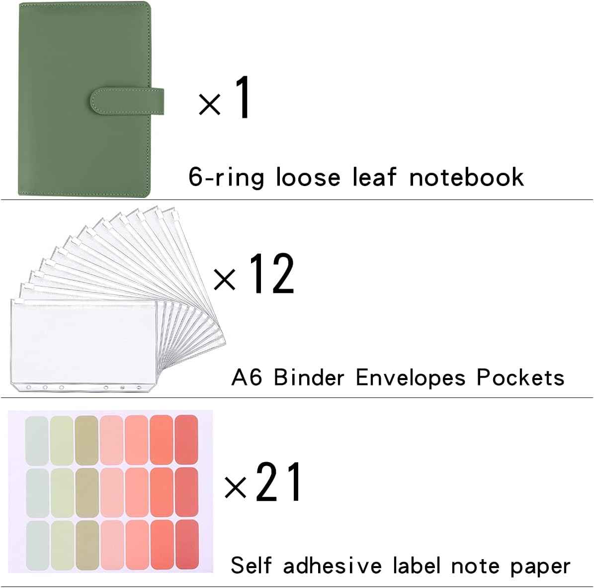 A6 Budget Binder,PU Leather with 12PCS Cash Pockets - TTpen