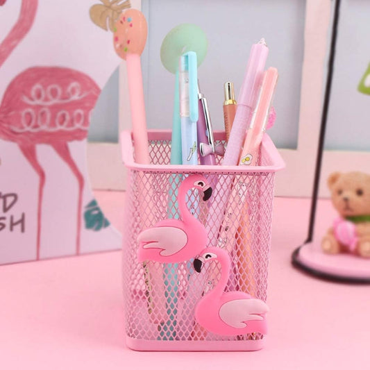 2 Pack Metal Cute Pen Pencil Holder Square Pink Flamingo