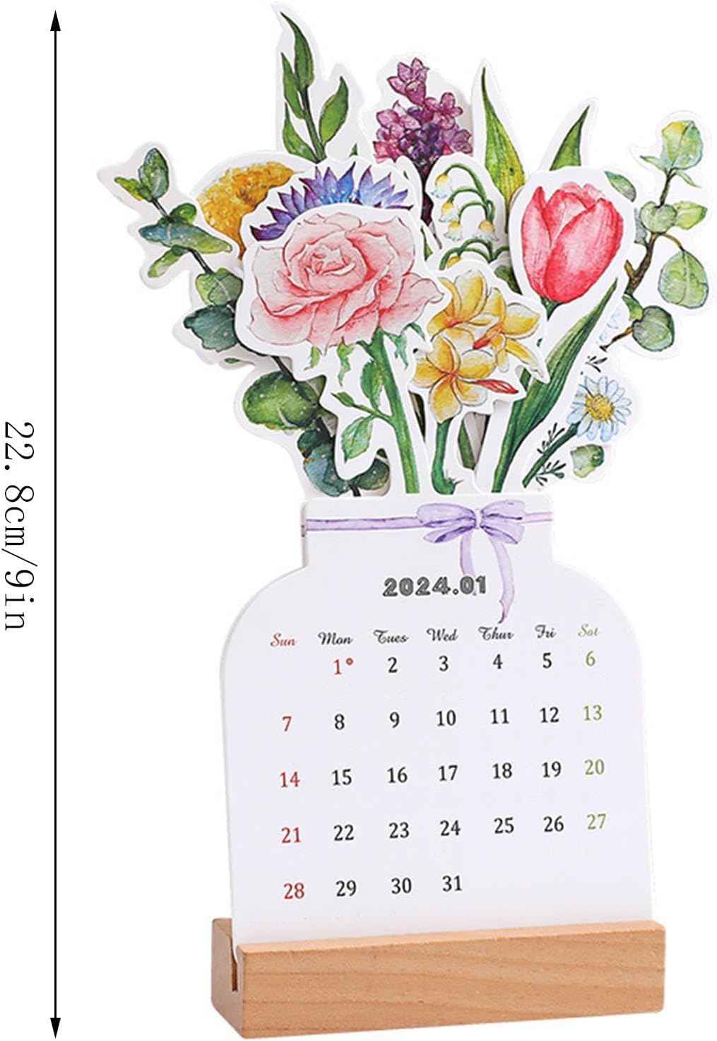 2024 Bloomy Flowers Desk Calendar Monthly Planner Vase Shaped - TTpen
