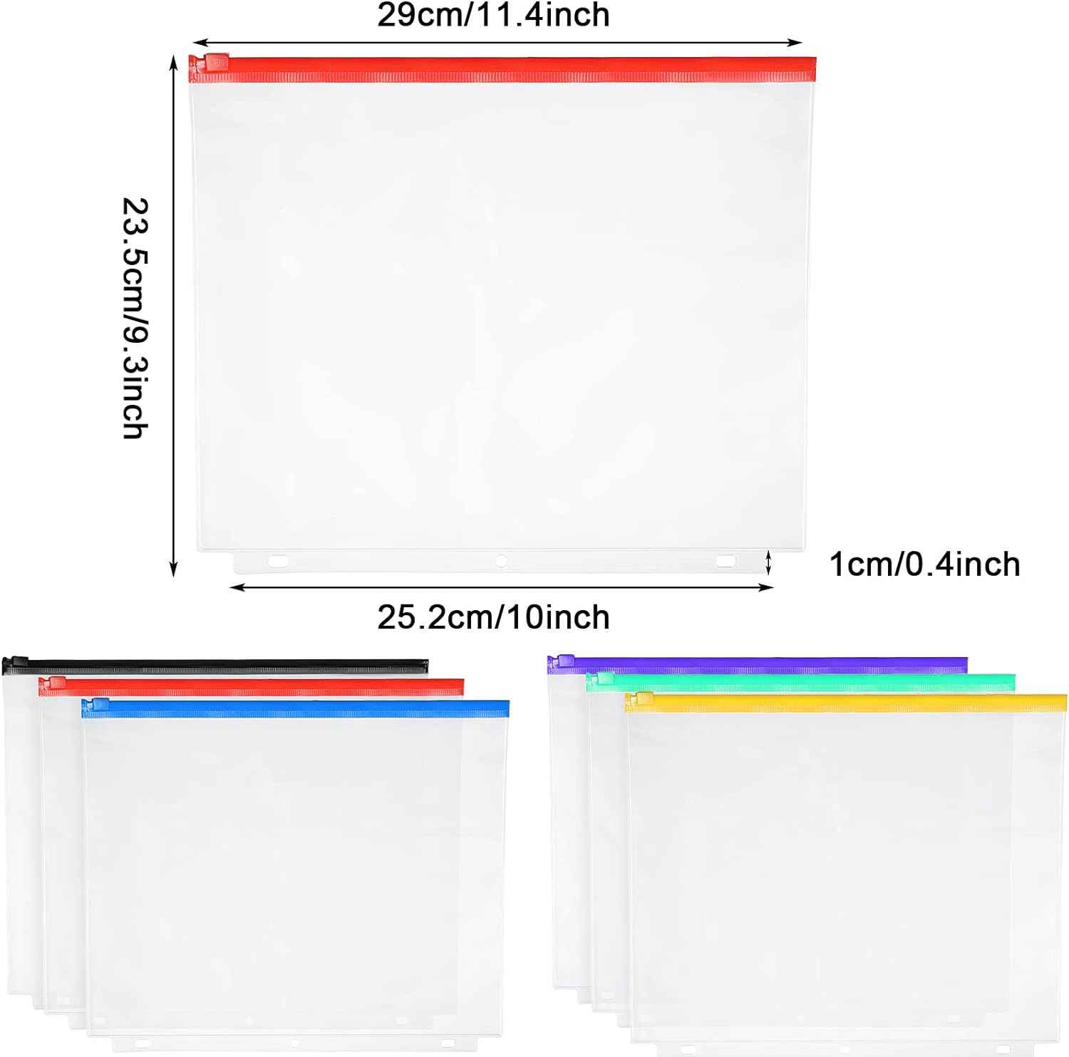 30 Pack A4 Binder Pockets 3 Holes Binder Pouches with Zipper (5 Color) - TTpen
