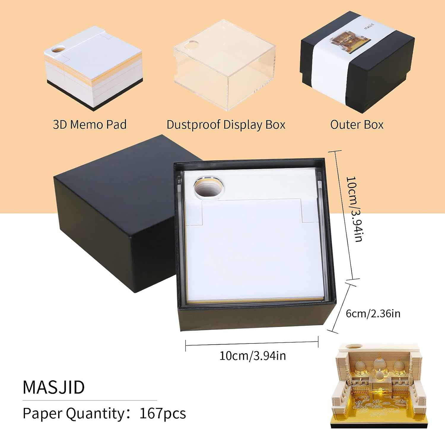 Masjid Art Paper Notepad 3D Memo Pads with Light - TTpen