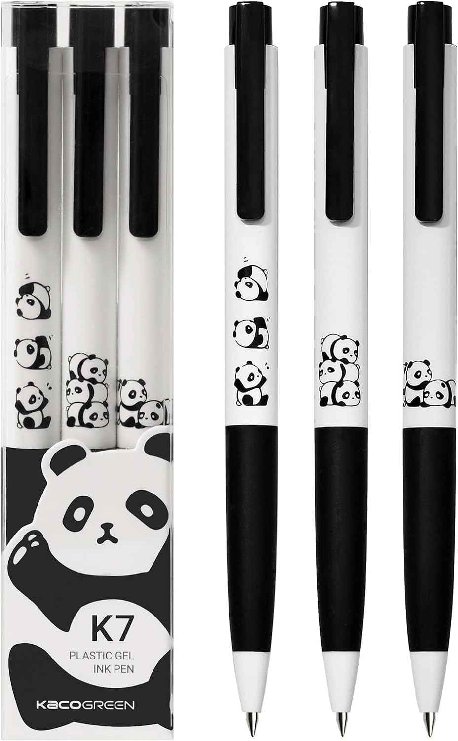 Kaco K7 Gel Ink Pens Cute Panda Black Ink 0.5mm Fine Point 3 Pack - TTpen