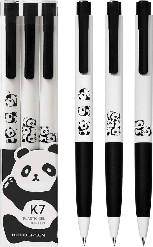 Kaco K7 Gel Ink Pens Cute Panda Black Ink 0.5mm Fine Point 3 Pack - TTpen