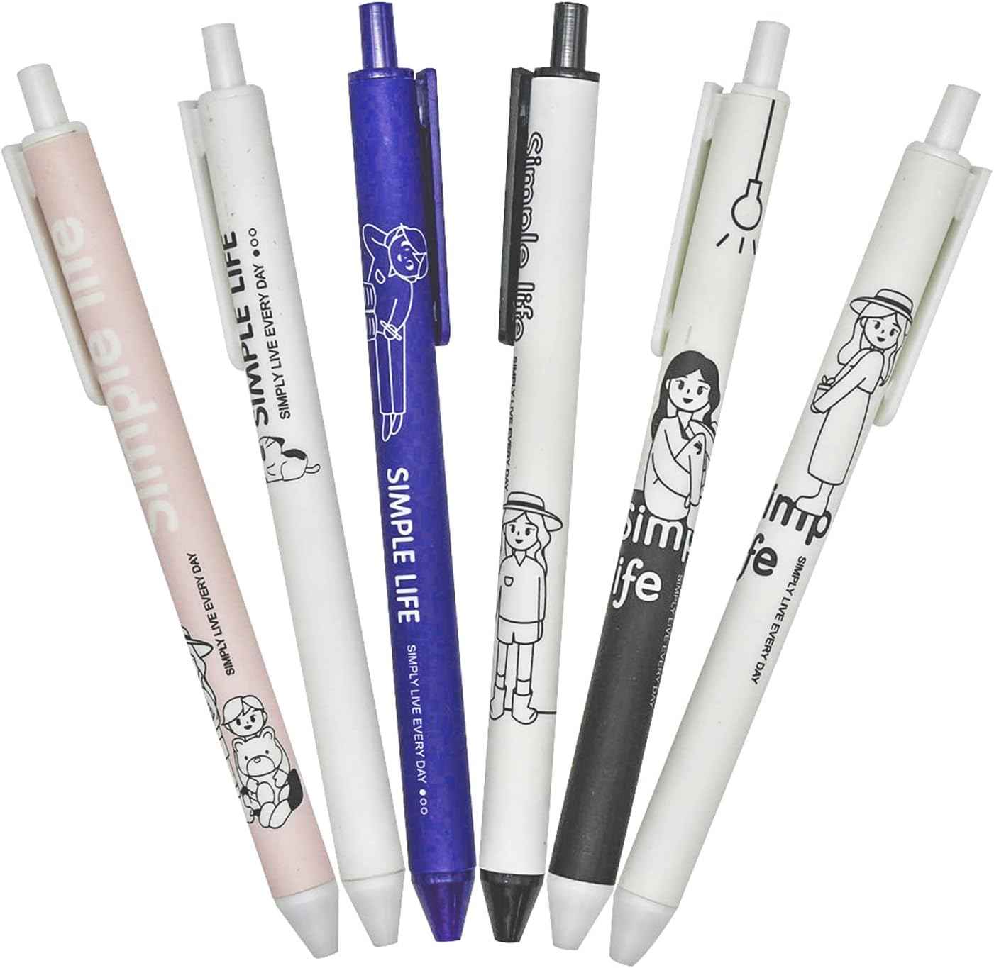 12PCS Retractable Abstract Characters Cute Girls Boys Print Gel Pens - TTpen