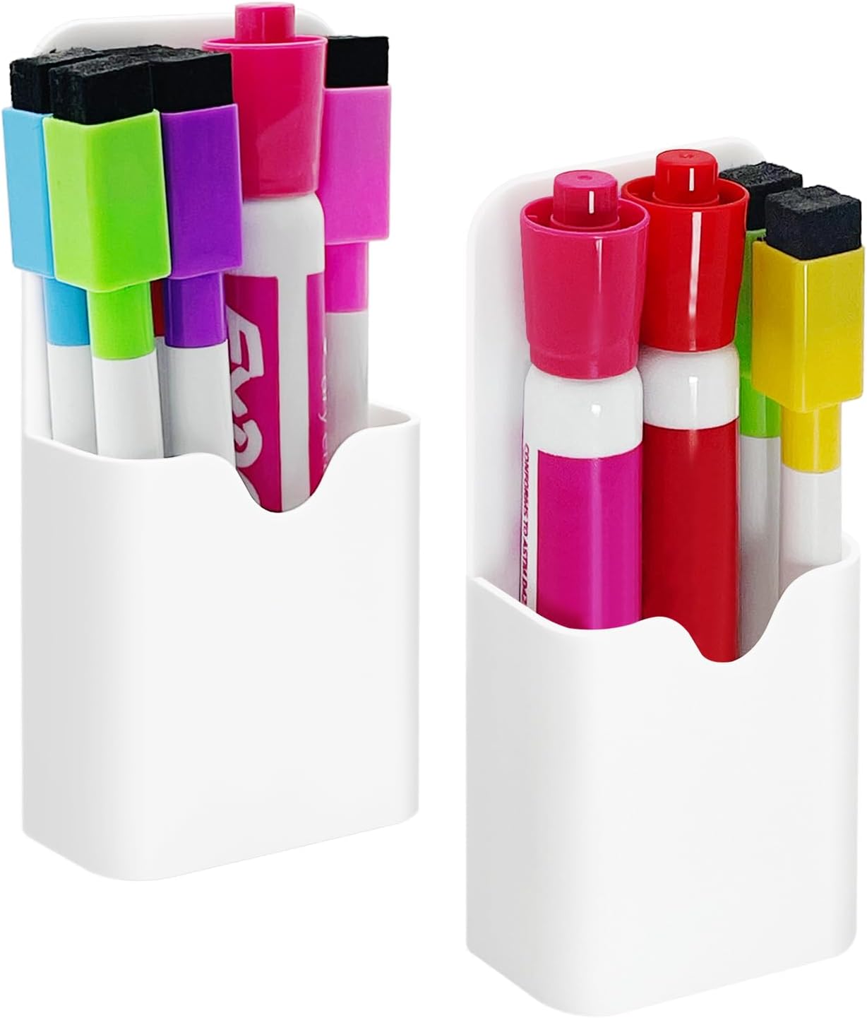 2PCS Magnetic Dry Erase Marker Pen Holder Small for Fridge Whiteboard White