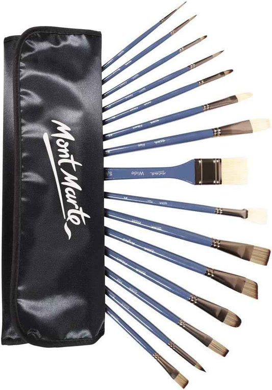 Mont Marte Premium Paint Brush Set 15 Piece,Roll Case with Magnetic Closure - TTpen