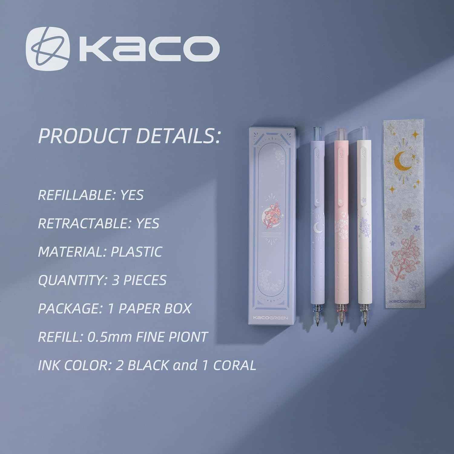 Kaco Rocket Retractable Gel Pens 0.5mm Fine Point 3 Pack - TTpen