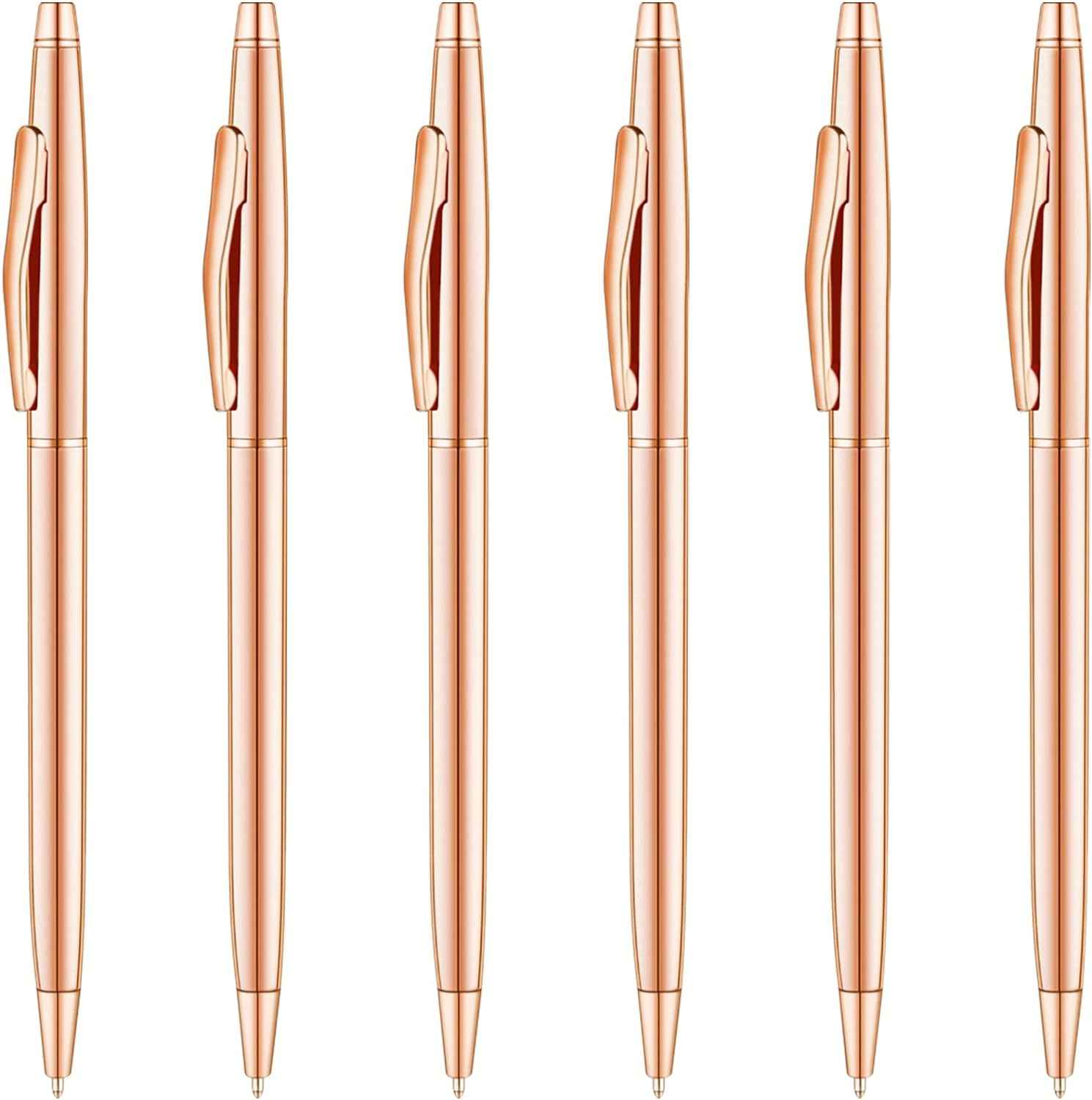 Rose Gold Slim Metallic Retractable Ballpoint Pens 6 Pack - TTpen