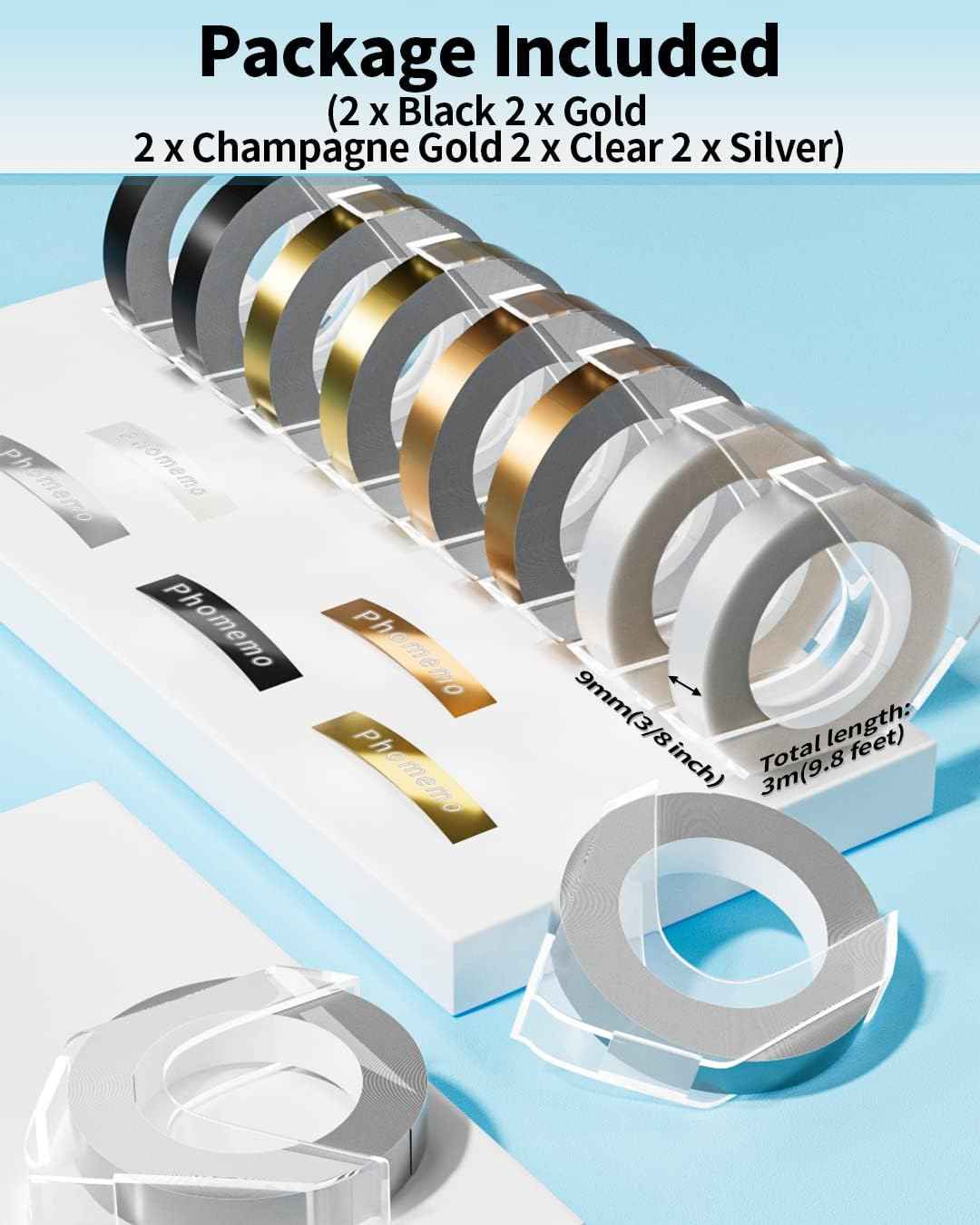Phomemo Plastic 9mm Embossing Tapes for Dymo Label Maker Gold - TTpen