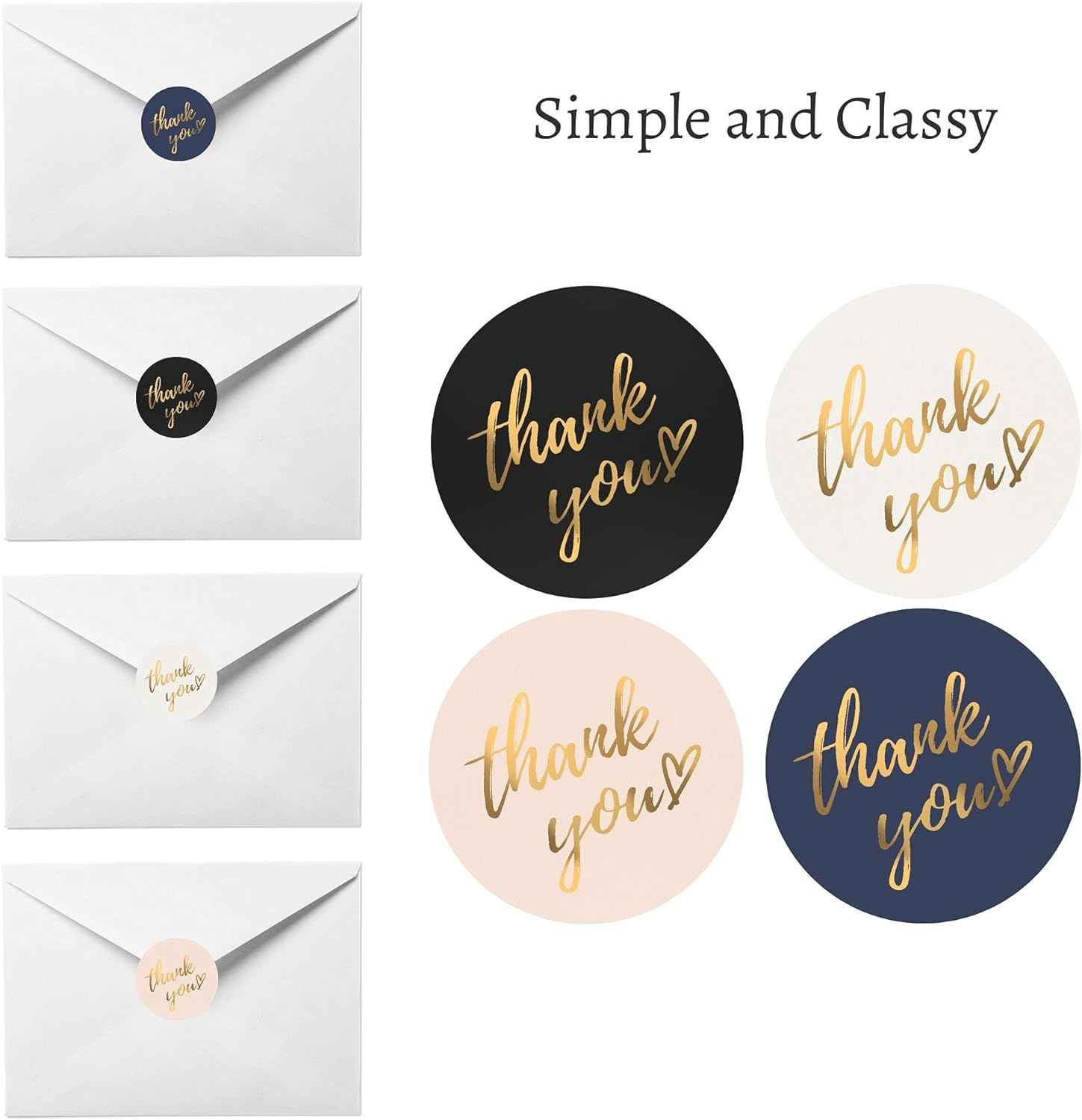 Thank You Stickers Roll 500 Labels 1.5 inch 4 Classic Colors with Gold Foil Design - TTpen