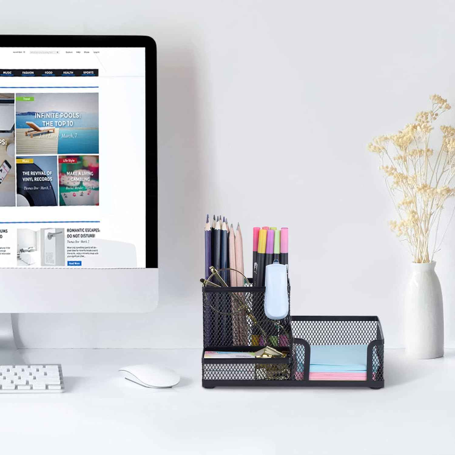 Comix Mesh Pen Pencil Holder with Post It Note Holders Desk Organizer - TTpen