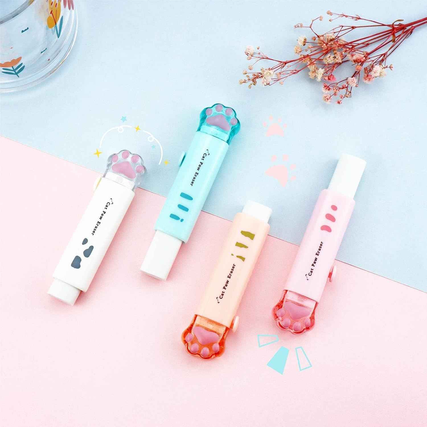 4Pcs Cat Paw Shaped Retractable Erasers Rubber - TTpen