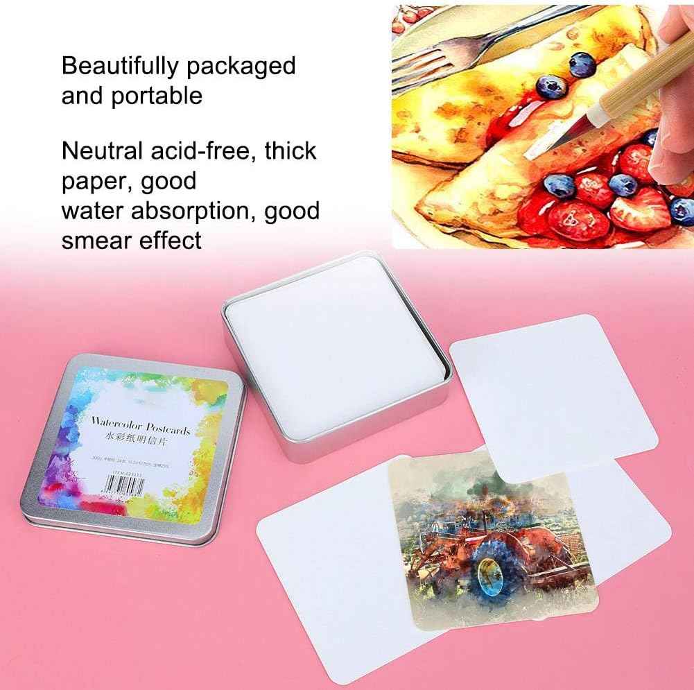 Watercolor Postcards,Paper Craft Art Supplies (Square Tin Box 24 Sheet) - TTpen