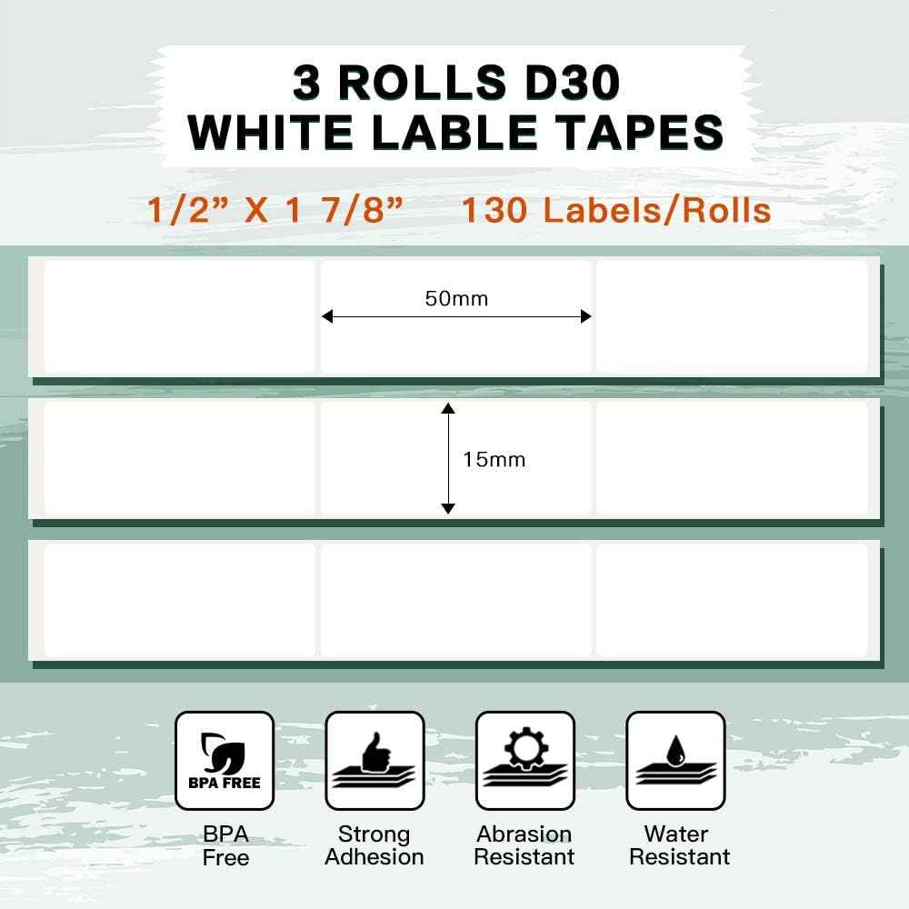 Phomemo D30 Adhesive White Label Paper (15mm X 50mm) - TTpen