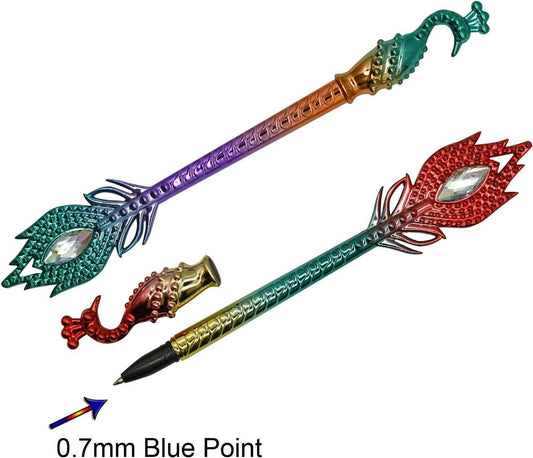 12PCS Dazzling Phoenix Peacock Feather Gel Pens 0.5mm Blue Ink - TTpen