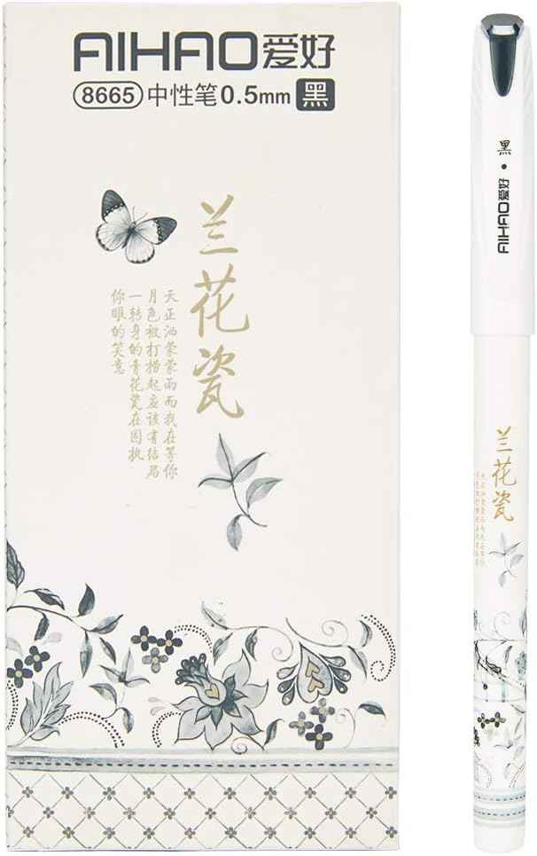 AIHAO Orchid Porcelain Pattern Gel Ink Pens 0.5mm Fine Point 12 pack - TTpen