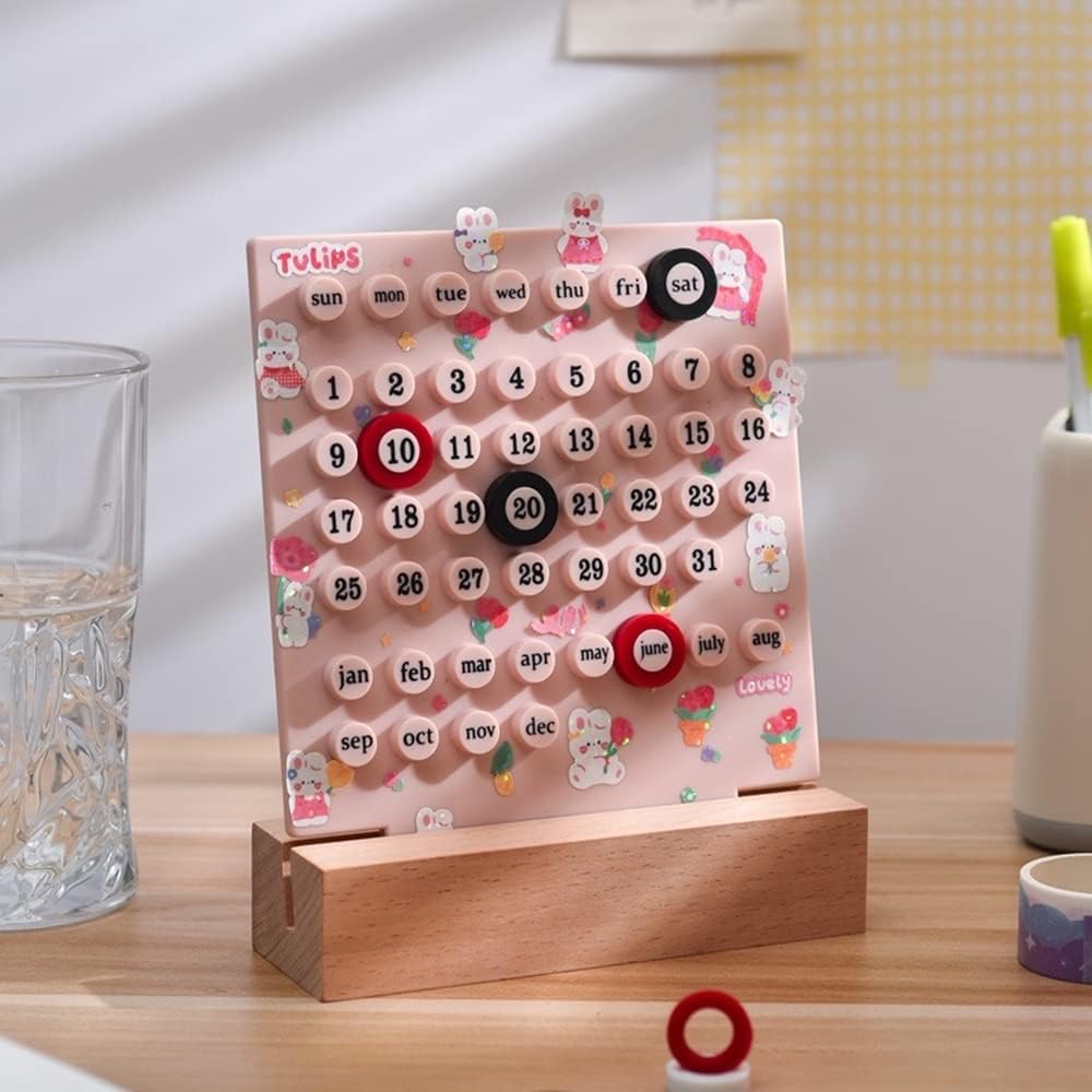 Wooden Desk Ring Perpetual Planner Calendar Pink