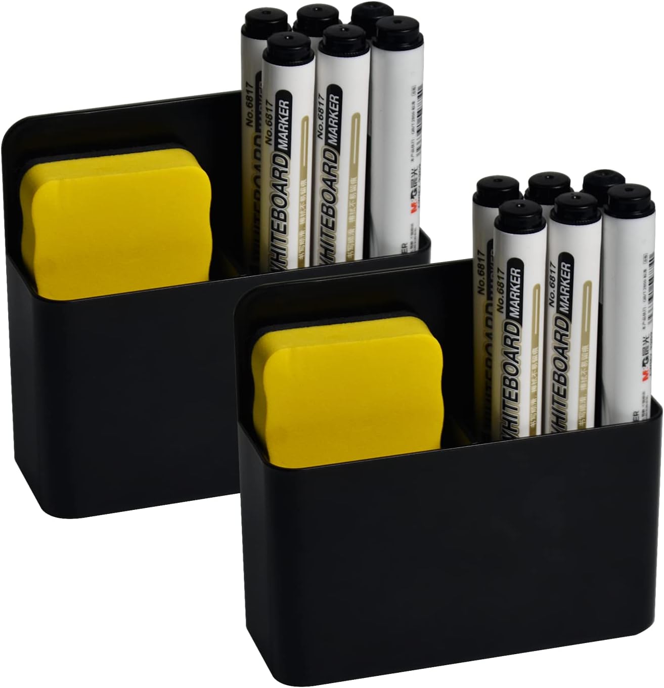 Magnetic Dry Erase Marker Pen Holder Black for Fridge Whiteboard 2 Pack