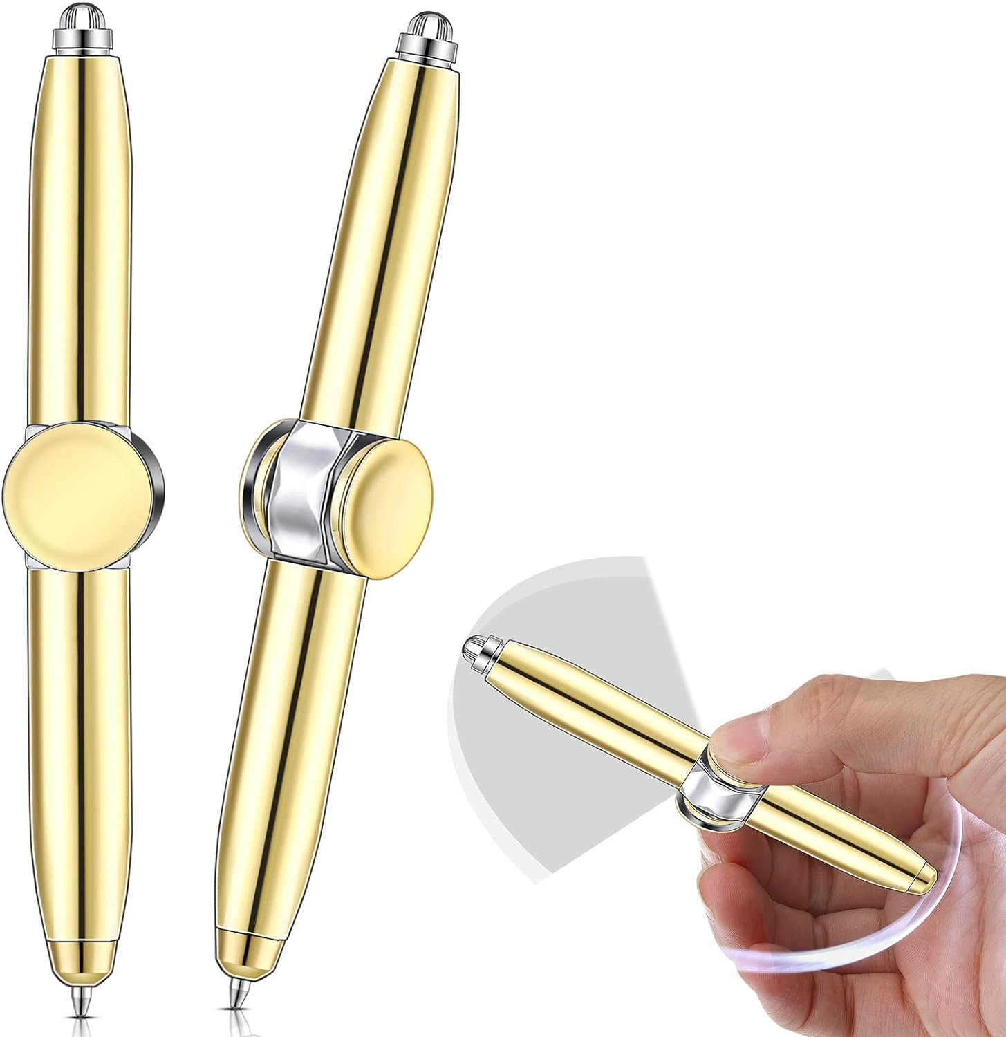 2pcs Fidget Spinning Pen with LED Light Multi Functional Ballpoint Pen Gold