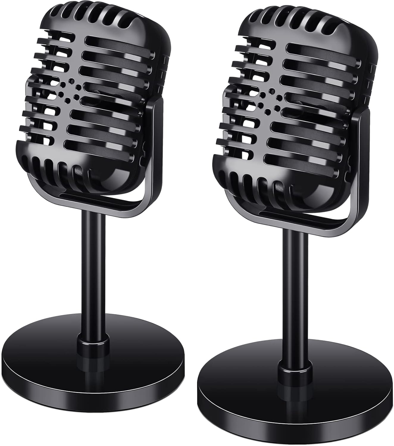 2pcs Retro Microphone Props Model Plastic Fake Microphone Decor Black