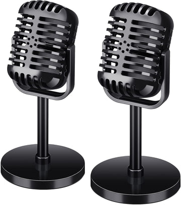 2pcs Retro Microphone Props Model Plastic Fake Microphone Decor Black