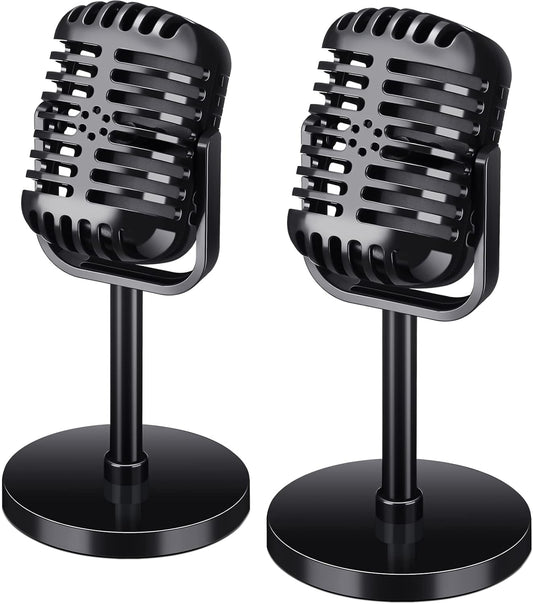 2pcs Retro Microphone Props Model Plastic Fake Microphone Decor Black