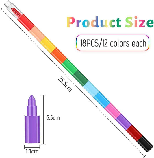 18Pcs Stacking Buildable 12in1 Wax Crayons for Kids - TTpen