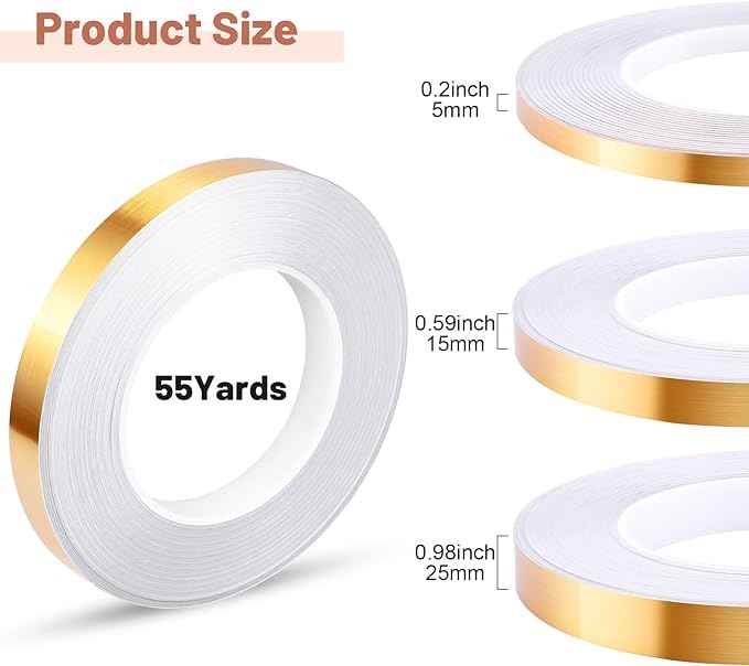 3 Rolls Self Adhesive Metalized Polyester Film Tape Gold Assorted Size - TTpen