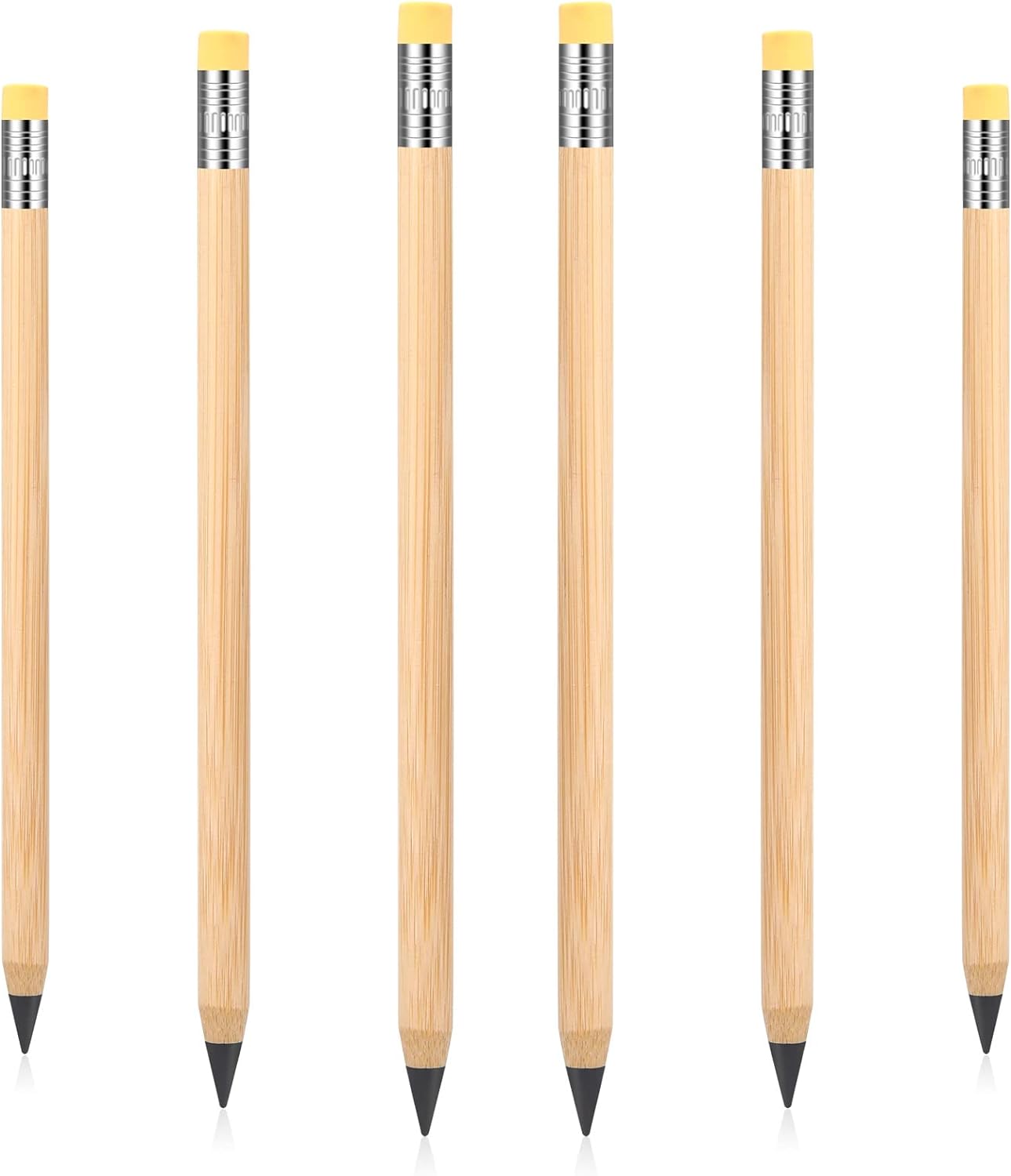 6Pcs Inkless Bamboo Pen Erasable Pencil with Eraser