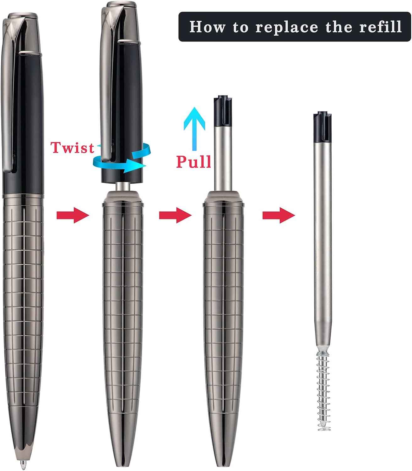 2pcs Twistable Metal Ballpoint Pens with 6 Extral Refills Set - TTpen