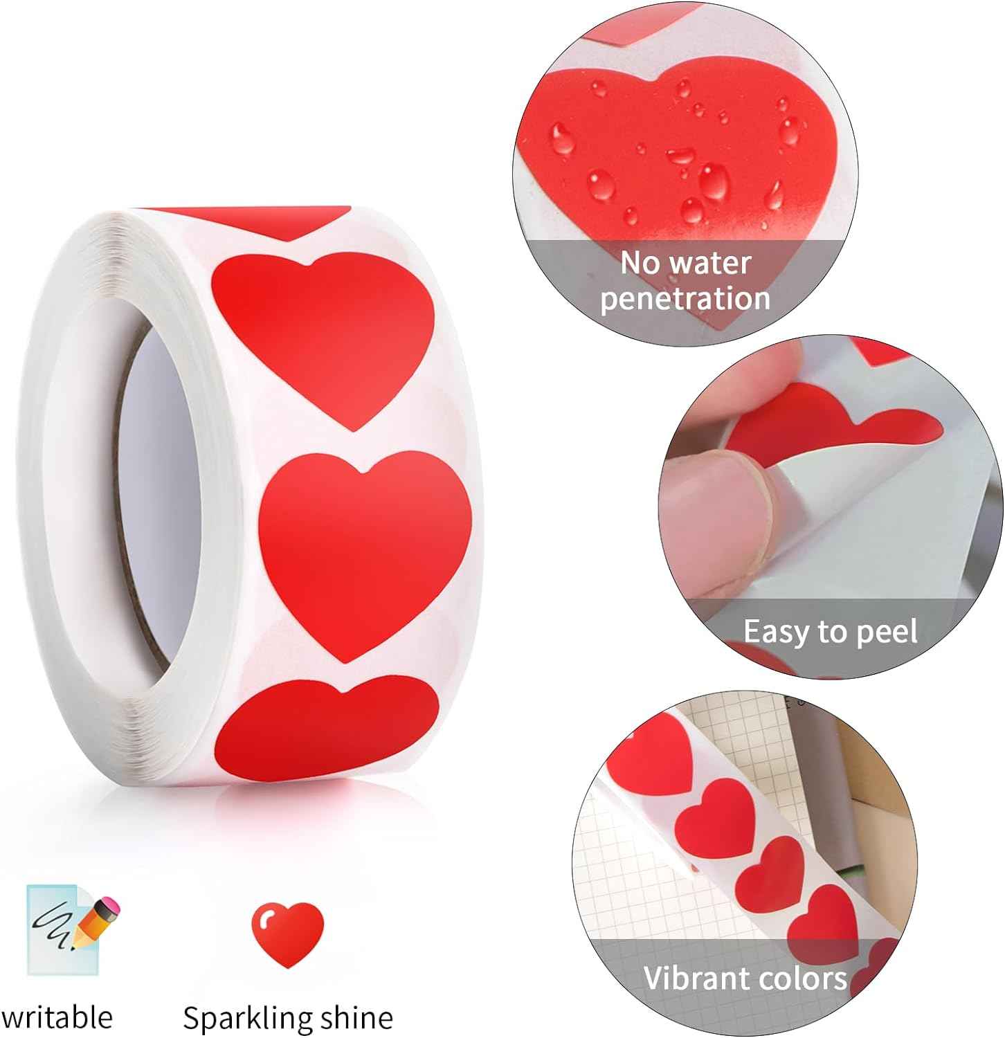 500Pcs Red Heart Stickers 1 inch - TTpen