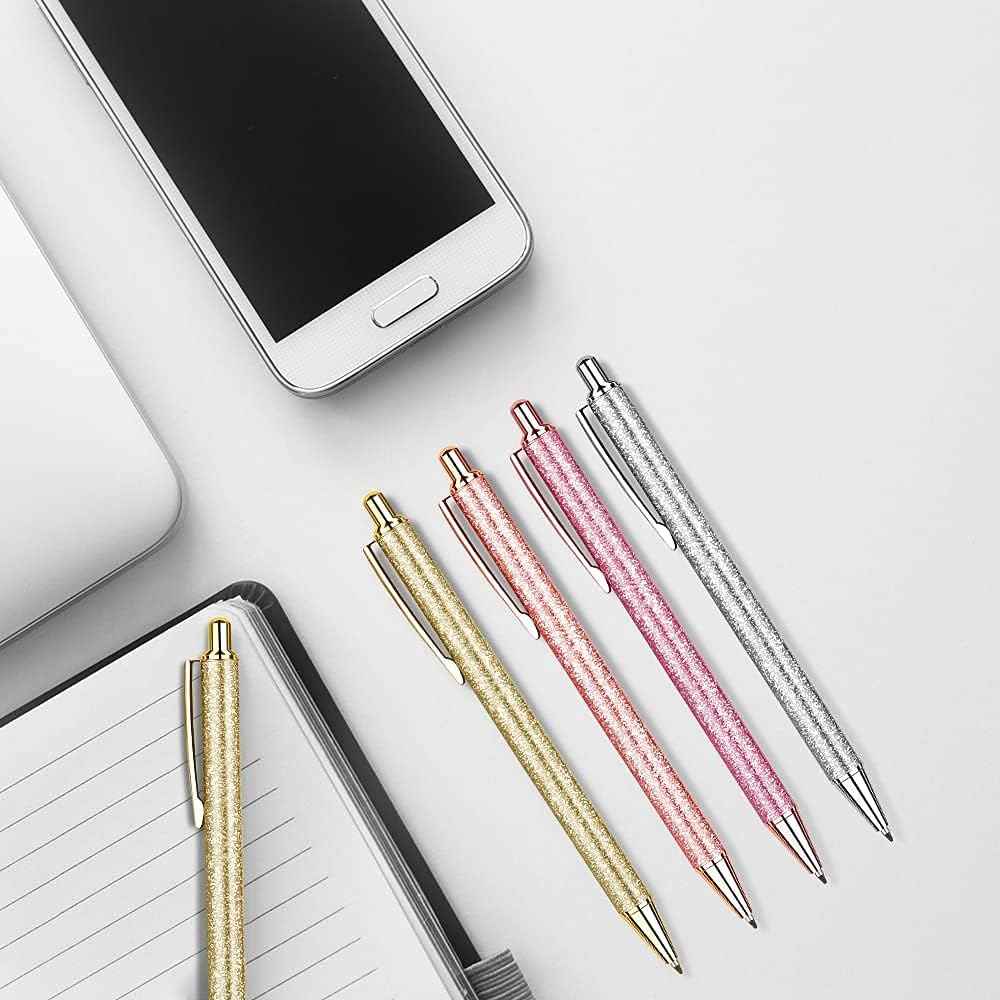 8Pcs Glitter Ballpoint Pens,Rose Gold Metal Retractable Journaling Pens - TTpen