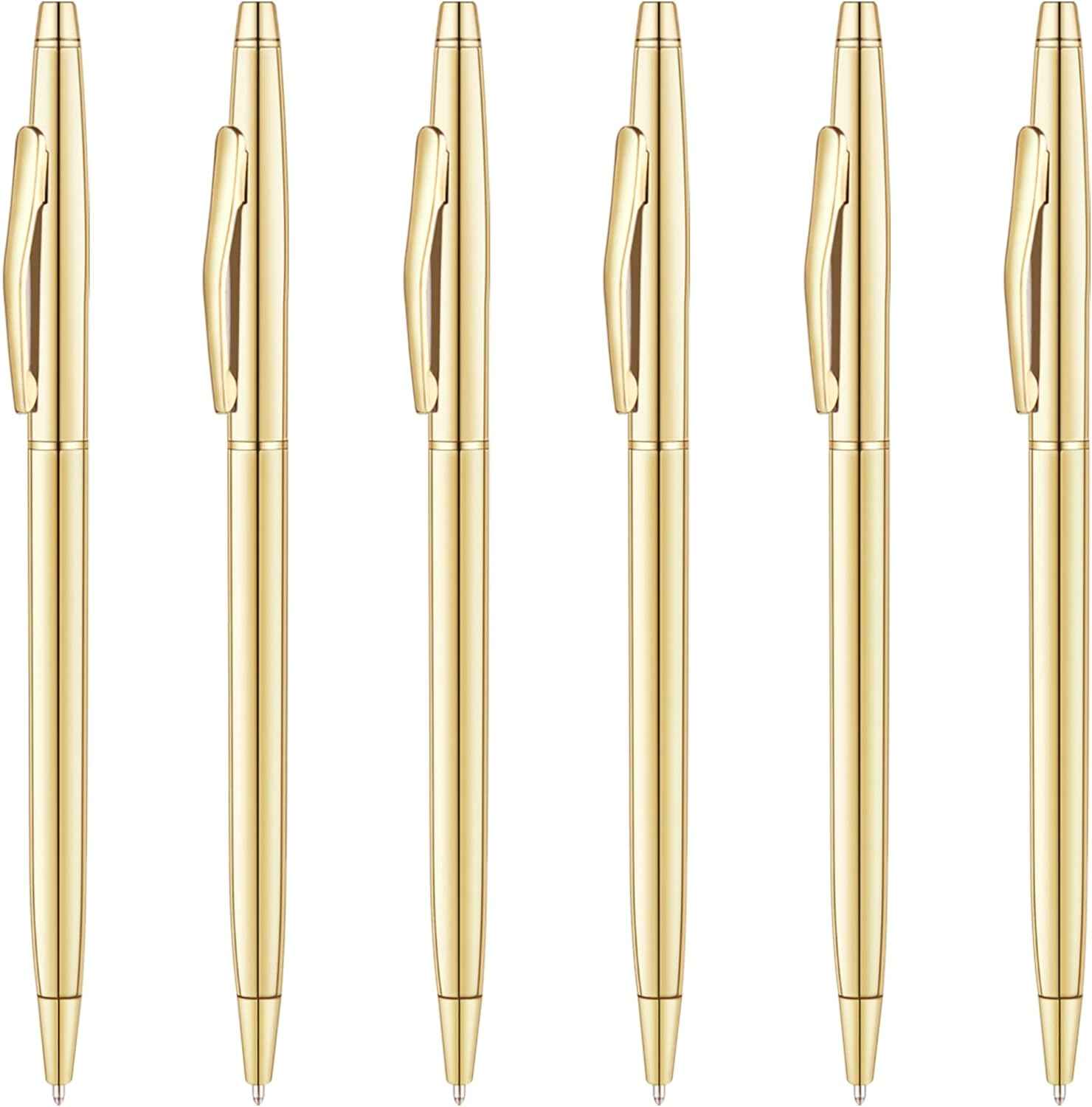 6 Pack Slim Gold Ballpoint Pens Black Ink 1mm - TTpen
