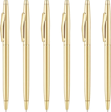 6 Pack Slim Gold Ballpoint Pens Black Ink 1mm - TTpen