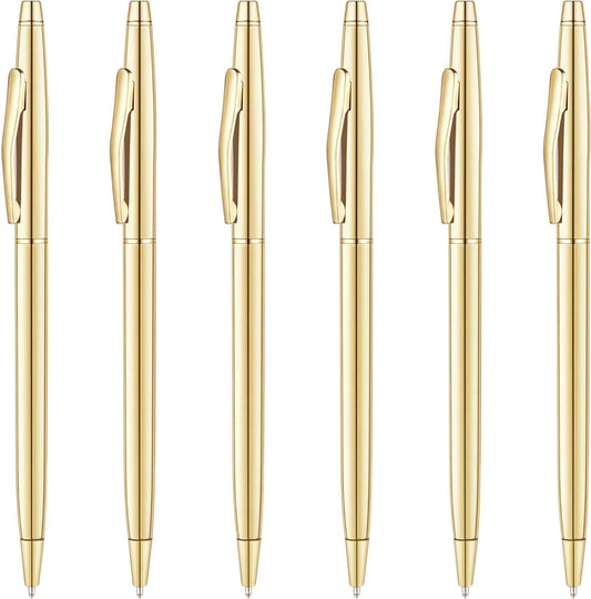 6 Pack Slim Gold Ballpoint Pens Black Ink 1mm - TTpen