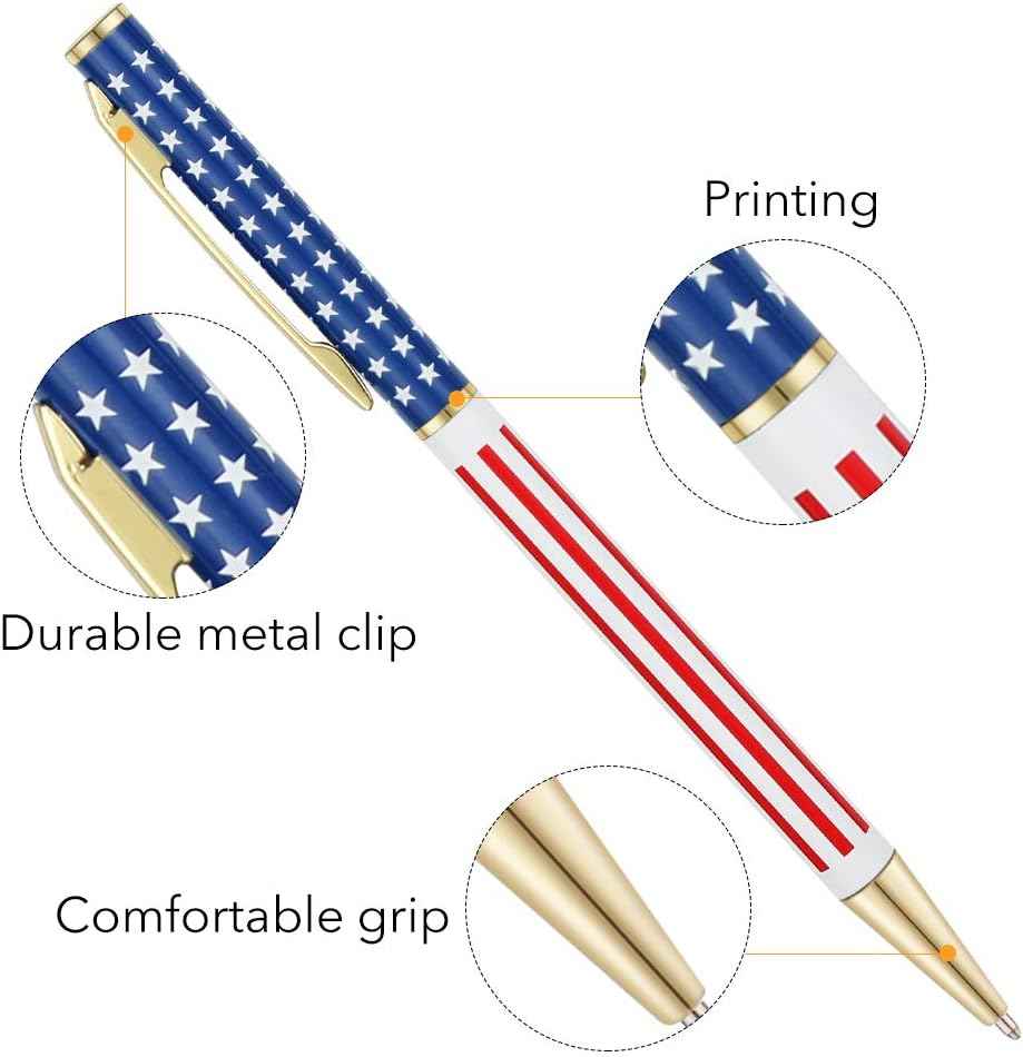 6pcs Slim Metal Retractable Ballpoint Pens,Silver Gold Patriotic American Flag - TTpen