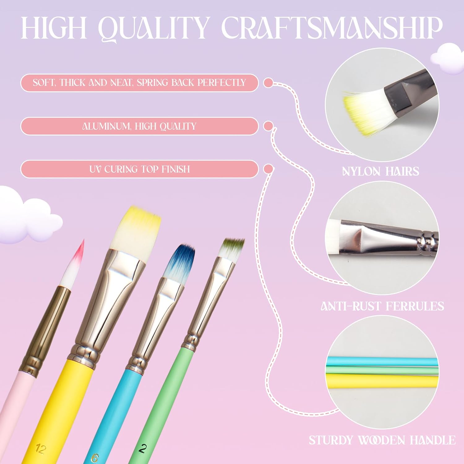 24Pcs Paint Brush Set Macaroon Color Nylon Hair