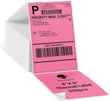 Phomemo 4"x6" Thermal Direct Shipping Label,Fan-Fold 500 Labels Rose