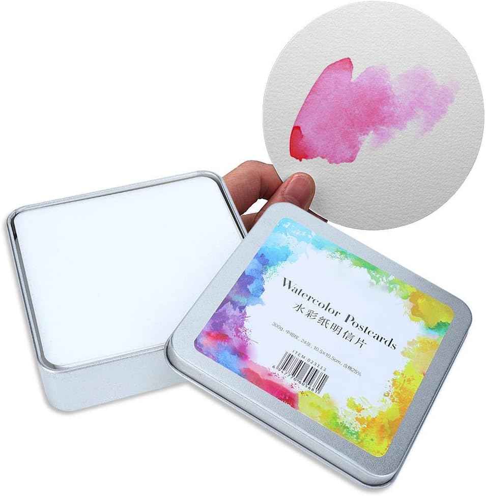 Watercolor Postcards,Paper Craft Art Supplies (Square Tin Box 24 Sheet) - TTpen