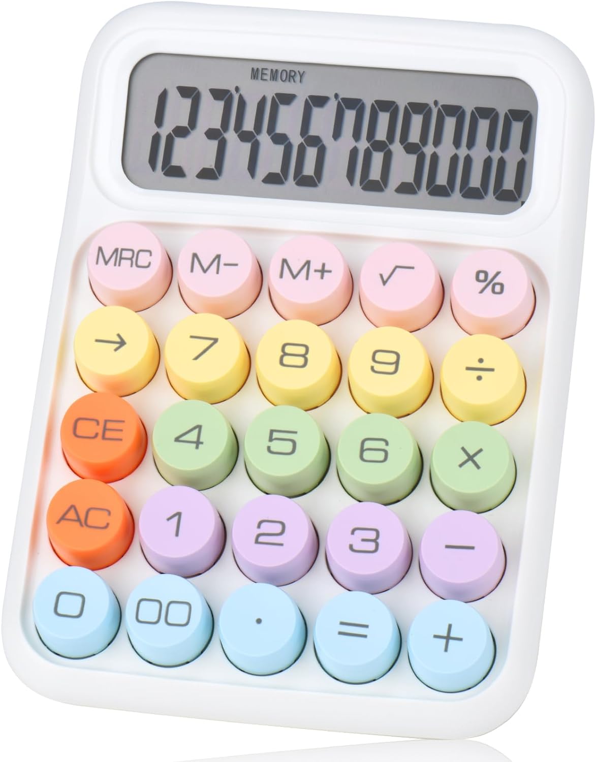 Colorful Candy Mechanical Pushbutton Calculator,12 Digit white