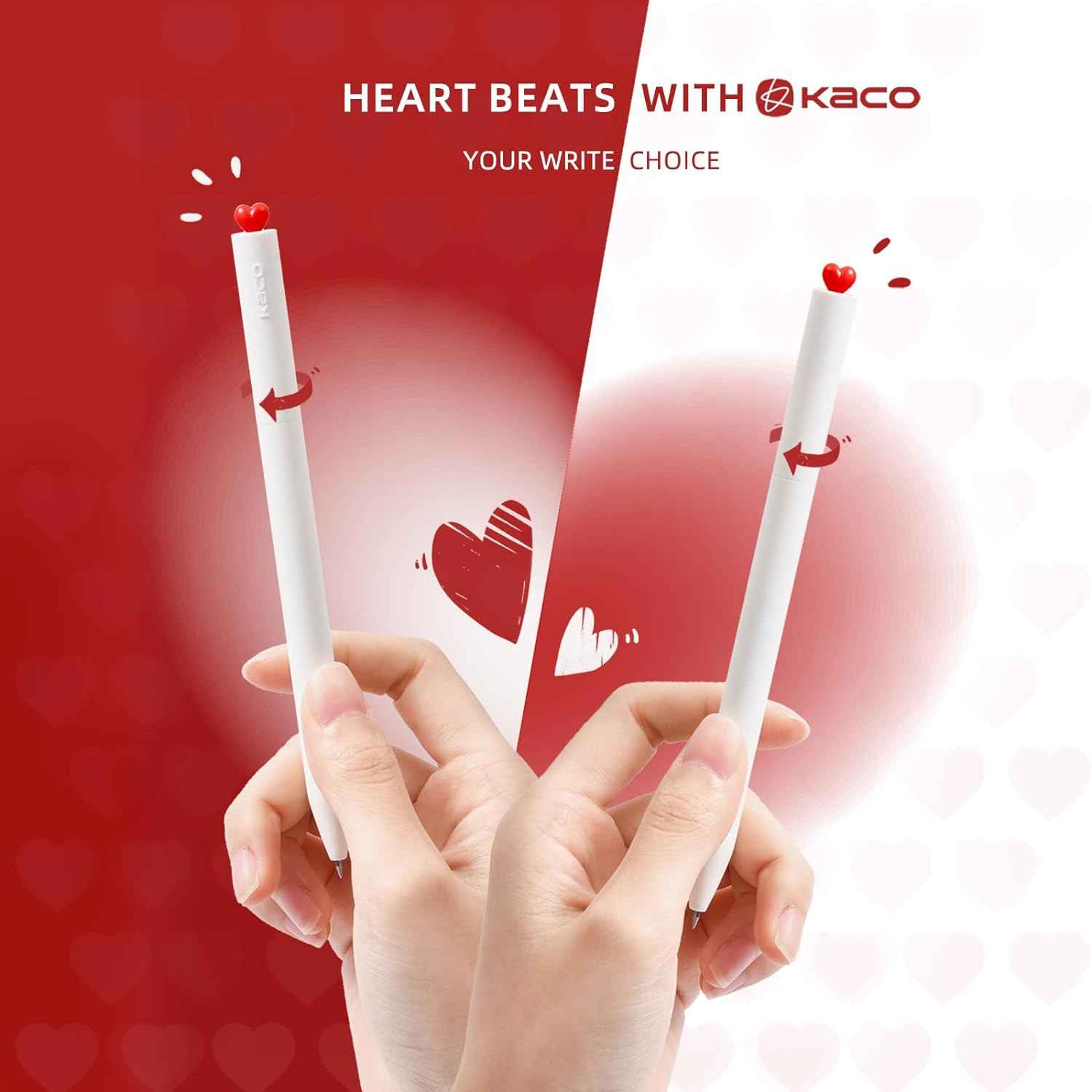 Kaco FIRST Gel Ink Pens,Cute Heart with Extra 4 Black Refills (2 White) - TTpen
